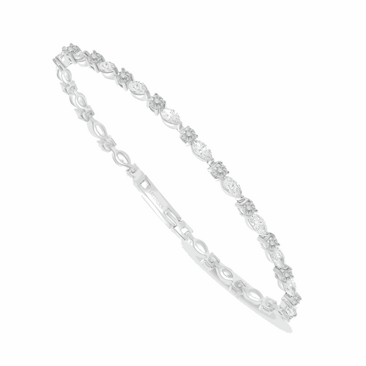 Sterling Silver 925 Bracelet Rhodium Plated Embedded With Diamond And White Zircon