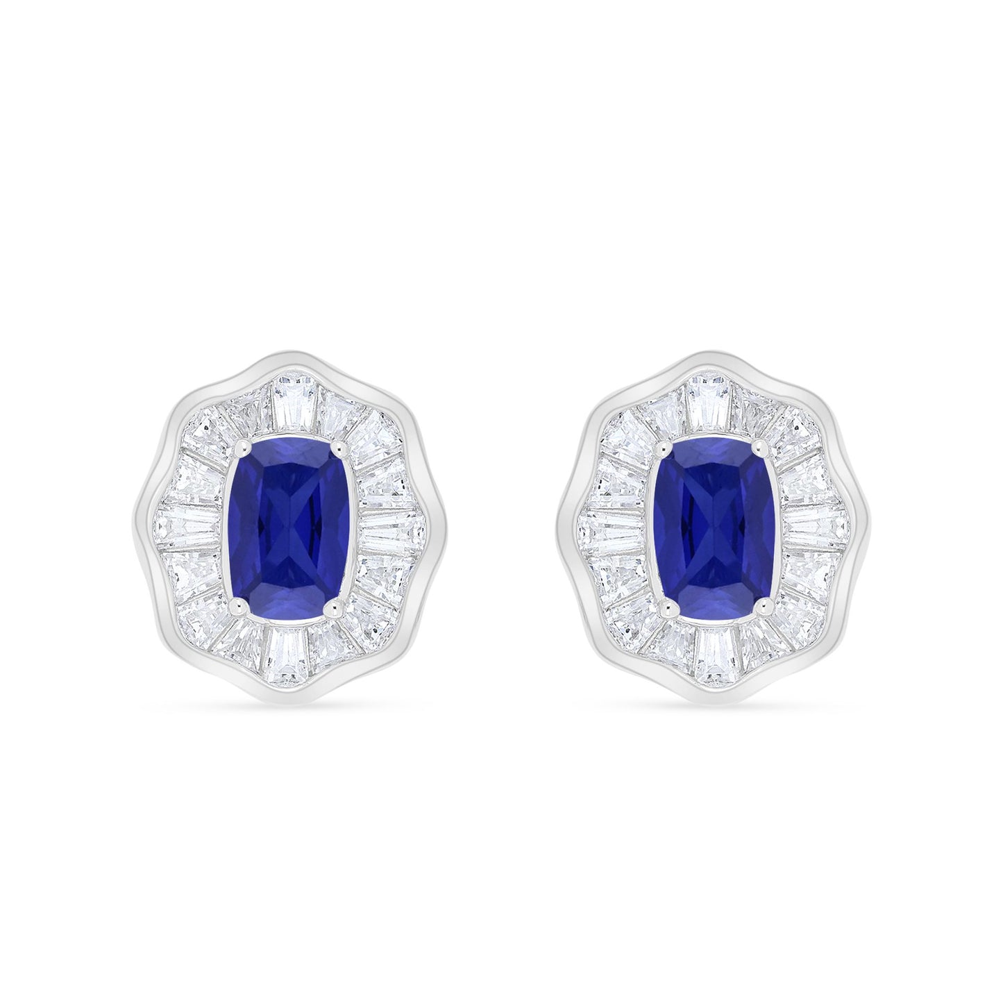 Sterling Silver 925 Earring Rhodium Plated Embedded With Sapphire Corundum And White Zircon