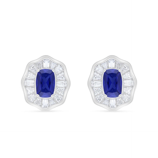 Sterling Silver 925 Earring Rhodium Plated Embedded With Sapphire Corundum And White Zircon