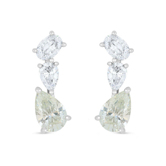 Sterling Silver 925 Earring Rhodium Plated Embedded With Diamond Zircon And White Zircon