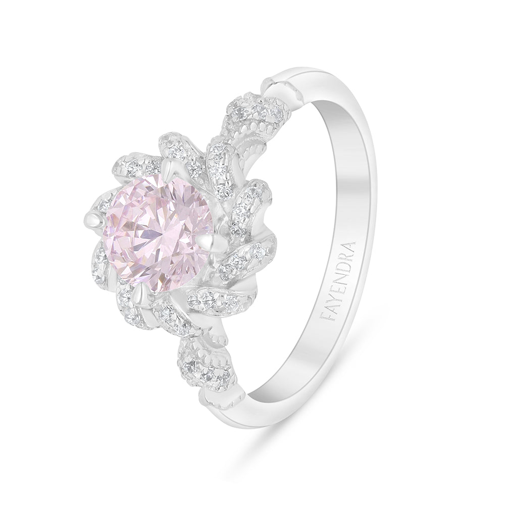 خاتم من الفضة الخالصة عيار 925 مطلي روديوم مرصع زركون بنك و فص ابيض