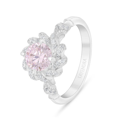 خاتم من الفضة الخالصة عيار 925 مطلي روديوم مرصع زركون بنك و فص ابيض