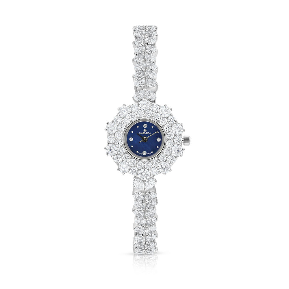 Stainless Steel 316 Watch Silver Plated Embedded With White Zircon - BLUE MOP DIAL