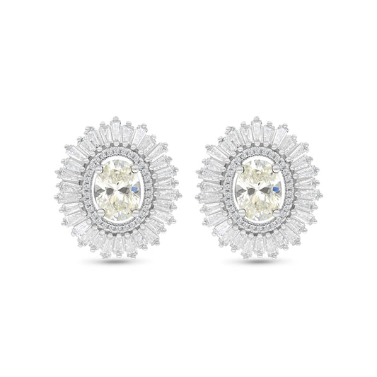 Sterling Silver 925 Earring Rhodium Plated Embedded With Diamond Zircon And White Zircon