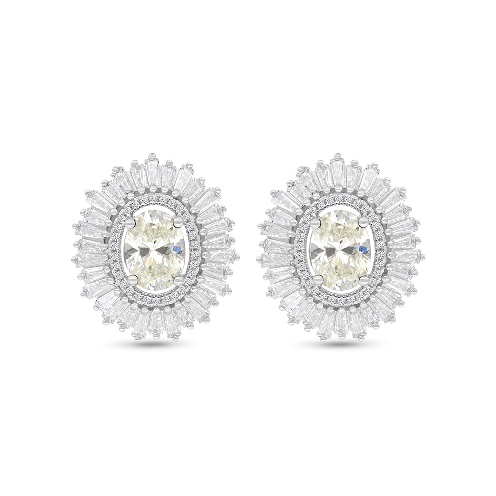 Sterling Silver 925 Earring Rhodium Plated Embedded With Diamond Zircon And White Zircon