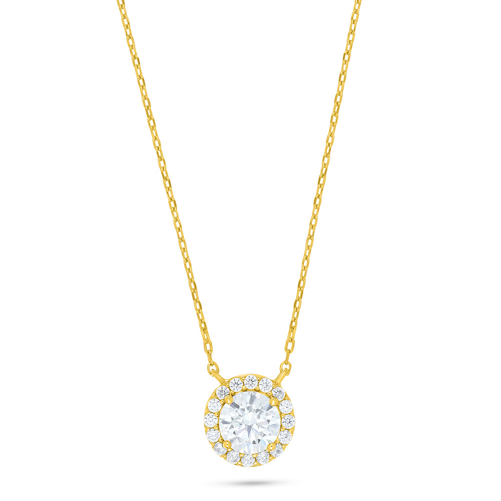 Sterling Silver 925 Necklace Golden Plated Embedded With White Zircon