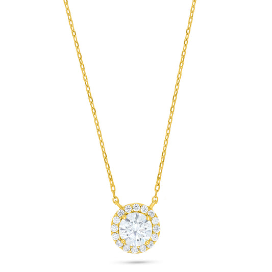 Sterling Silver 925 Necklace Golden Plated Embedded With White Zircon