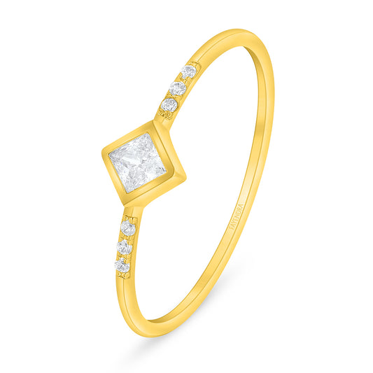 Sterling Silver 925 Ring Golden Plated Embedded With White Zircon