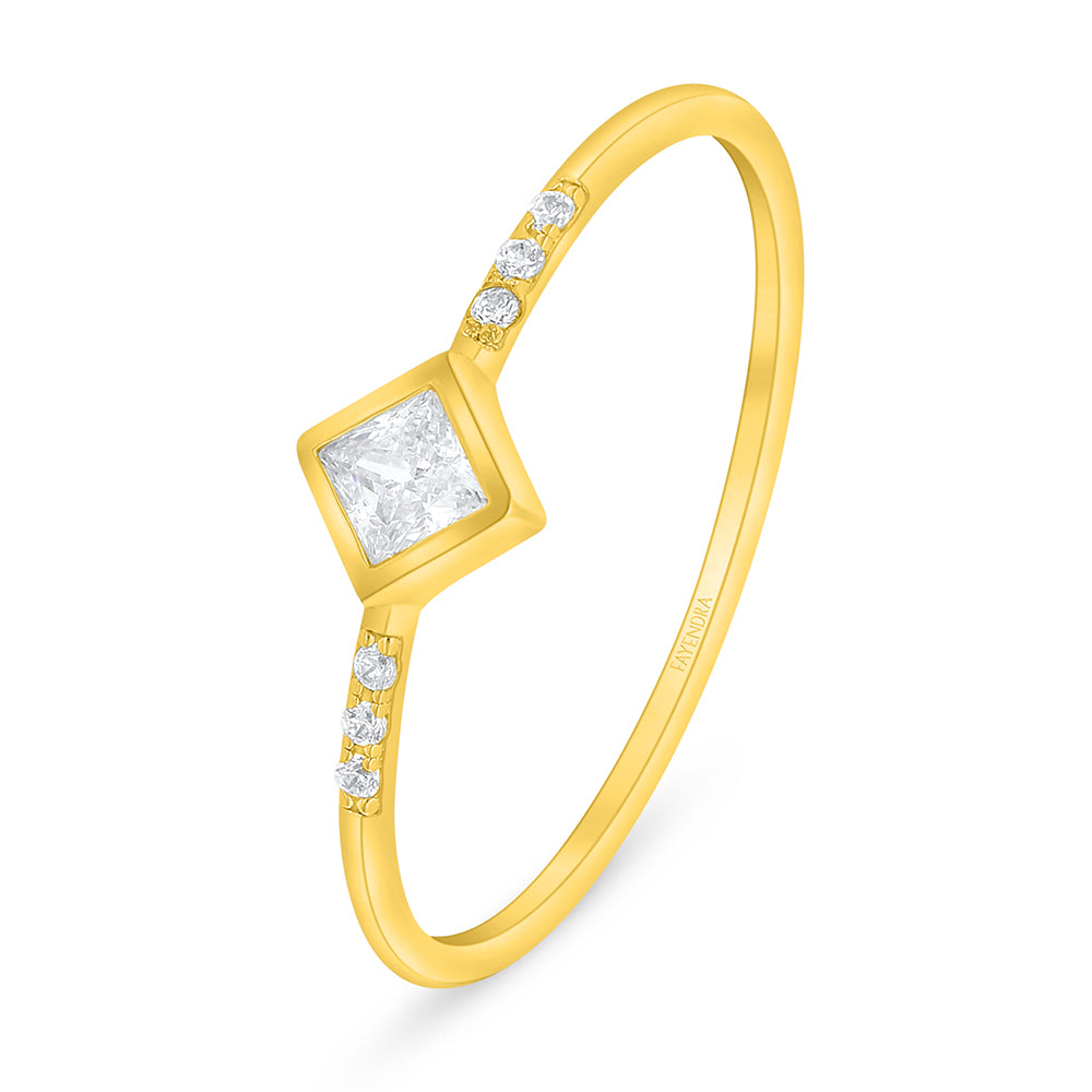 Sterling Silver 925 Ring Golden Plated Embedded With White Zircon