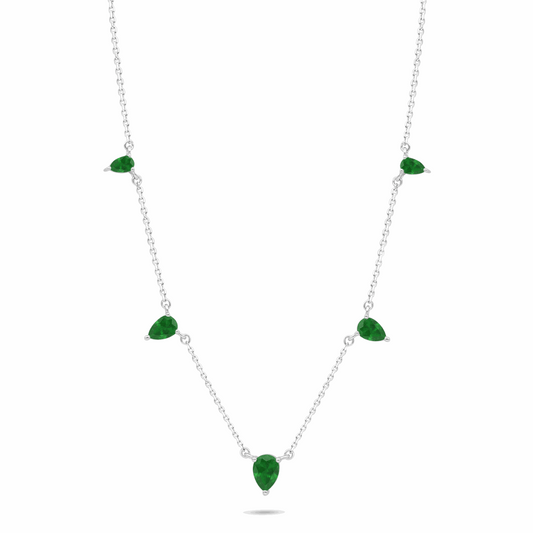 Sterling Silver 925 Necklace Rhodium Plated Embedded With Emerald Zircon And White Zircon