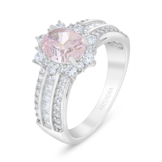 خاتم من الفضة الخالصة عيار 925 مطلي روديوم مرصع زركون بنك و فص ابيض