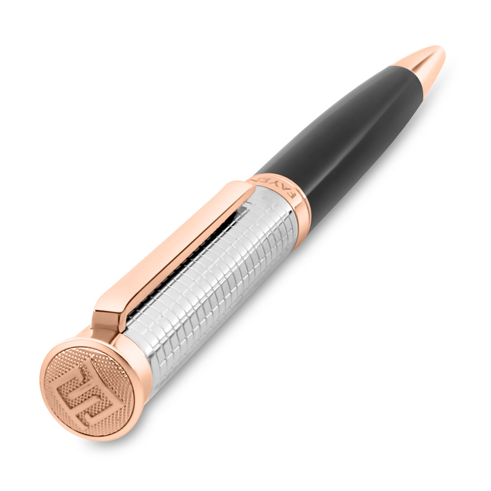 Fayendra Luxury Pen Silver And Rose Gold And Black Plated Embedded With Checkered Pattern