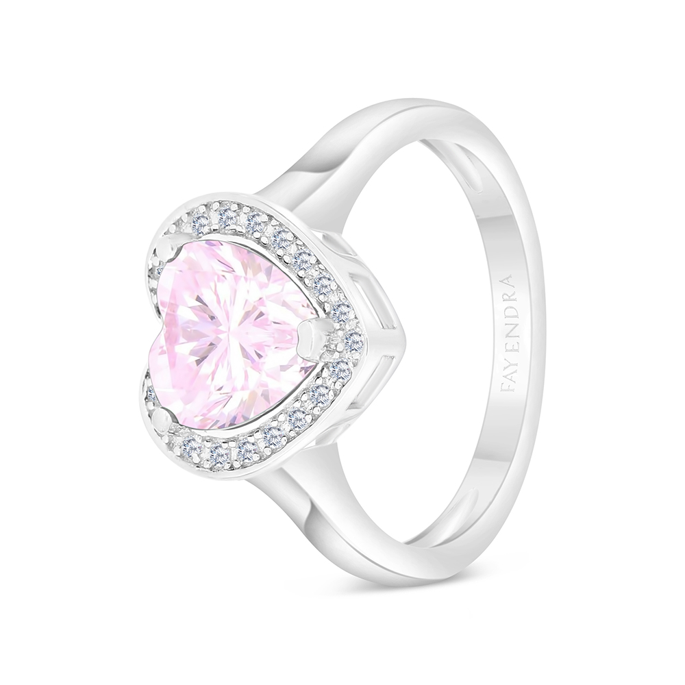 Sterling Silver 925 SET Rhodium Plated Embedded With pink Zircon And White CZ