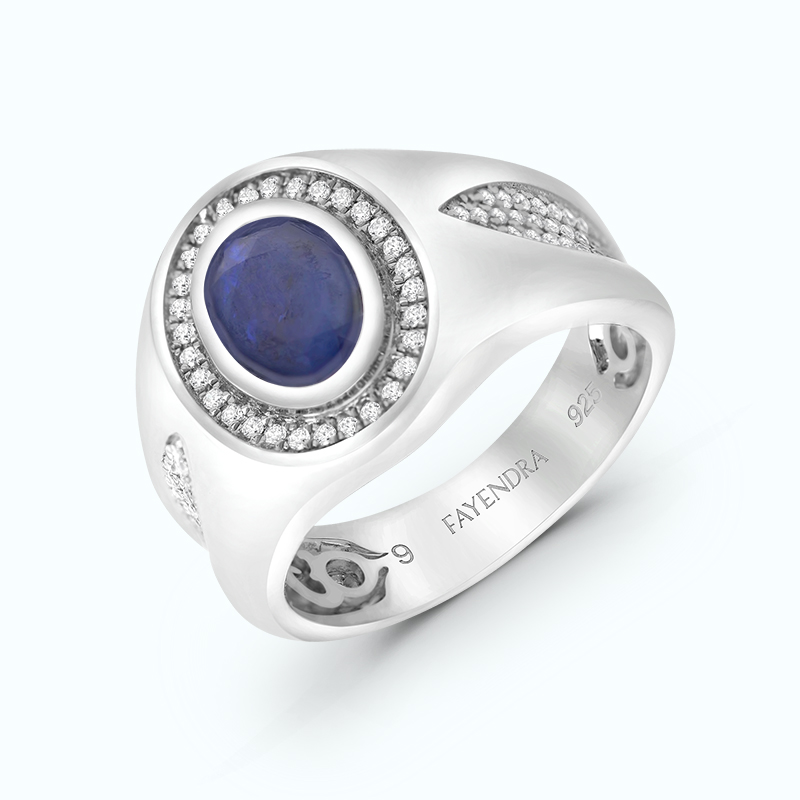 Sterling silver 925 Men Ring rhodium plated Natural Sapphire