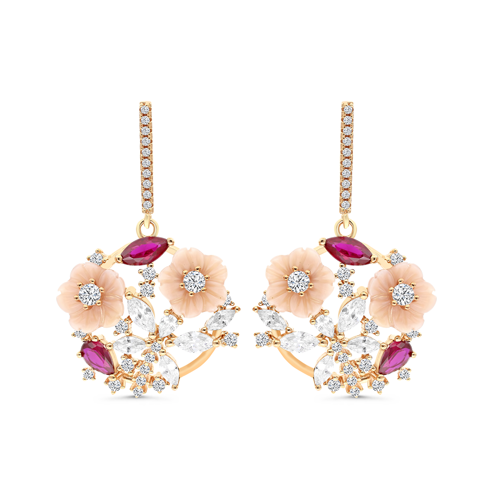 Sterling Silver 925 Earring Rose Gold Plated Natural pink Shell Ruby Corundum