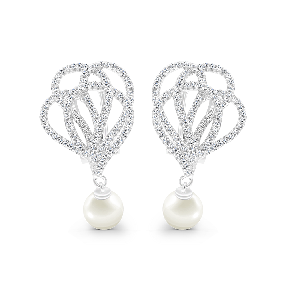 Sterling Silver 925 Earring Rhodium Plated White Shell Pearl
