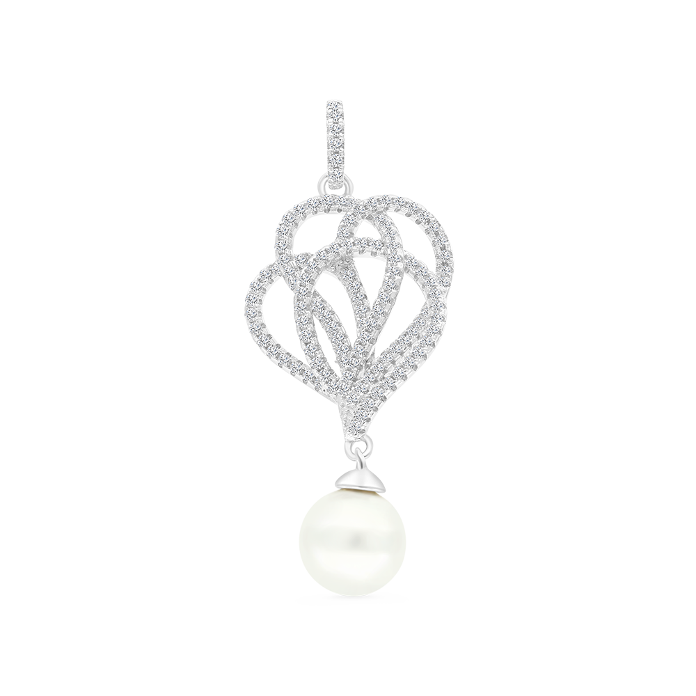 Sterling Silver 925 Pendant Rhodium Plated White Shell Pearl