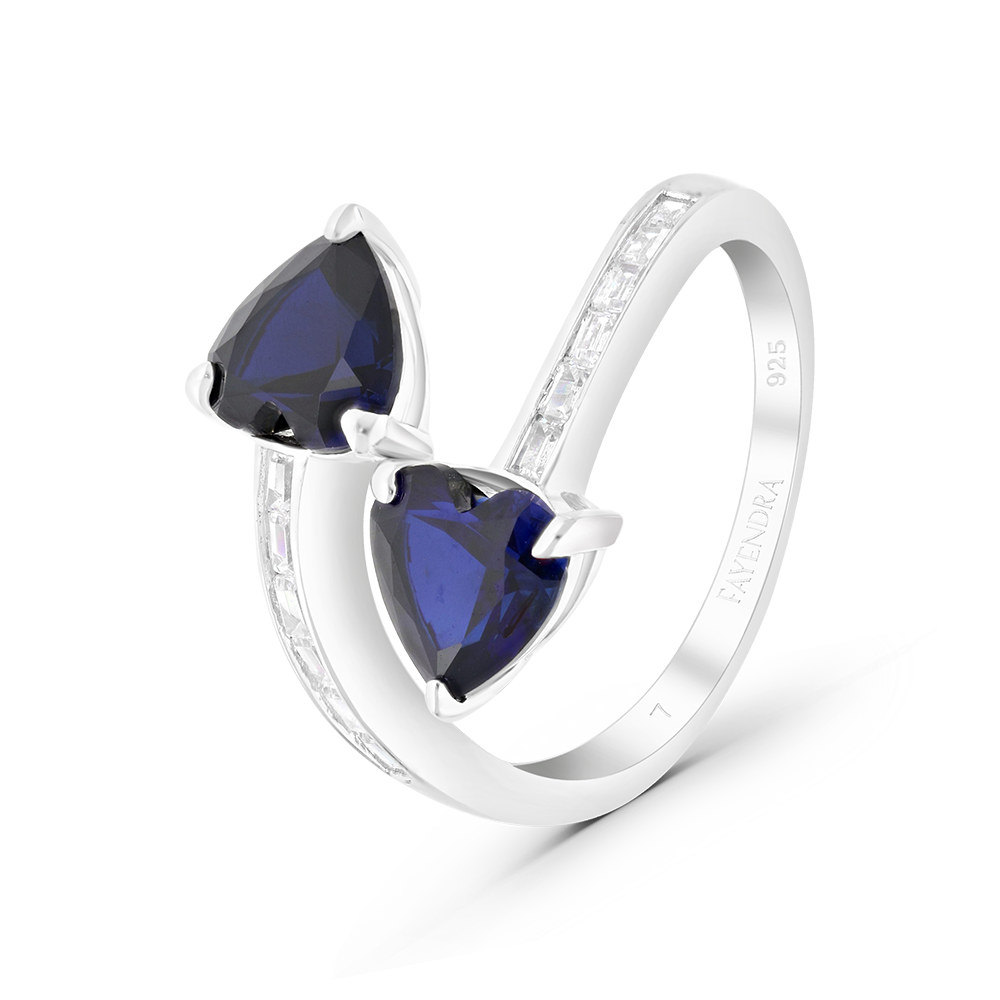 Sterling Silver 925 Ring Rhodium Plated Sapphire Corundum
