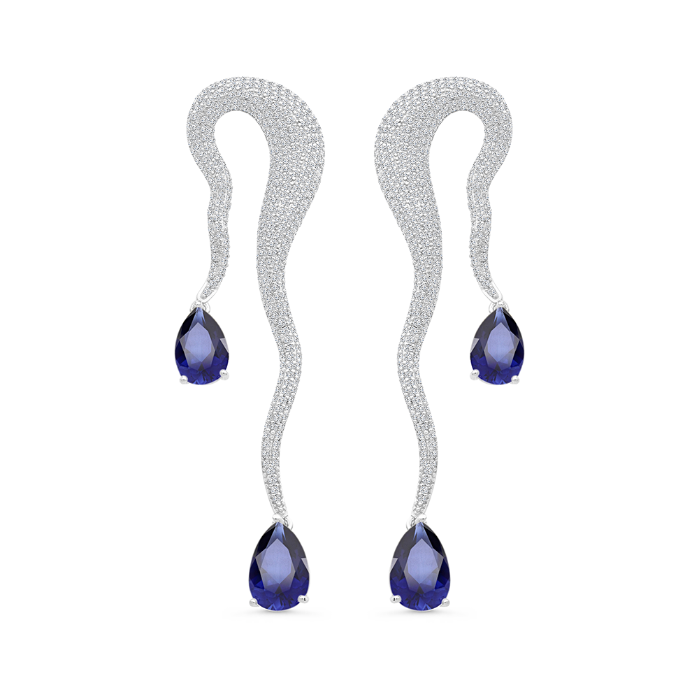Sterling Silver 925 Earring Rhodium Plated Tanzanite