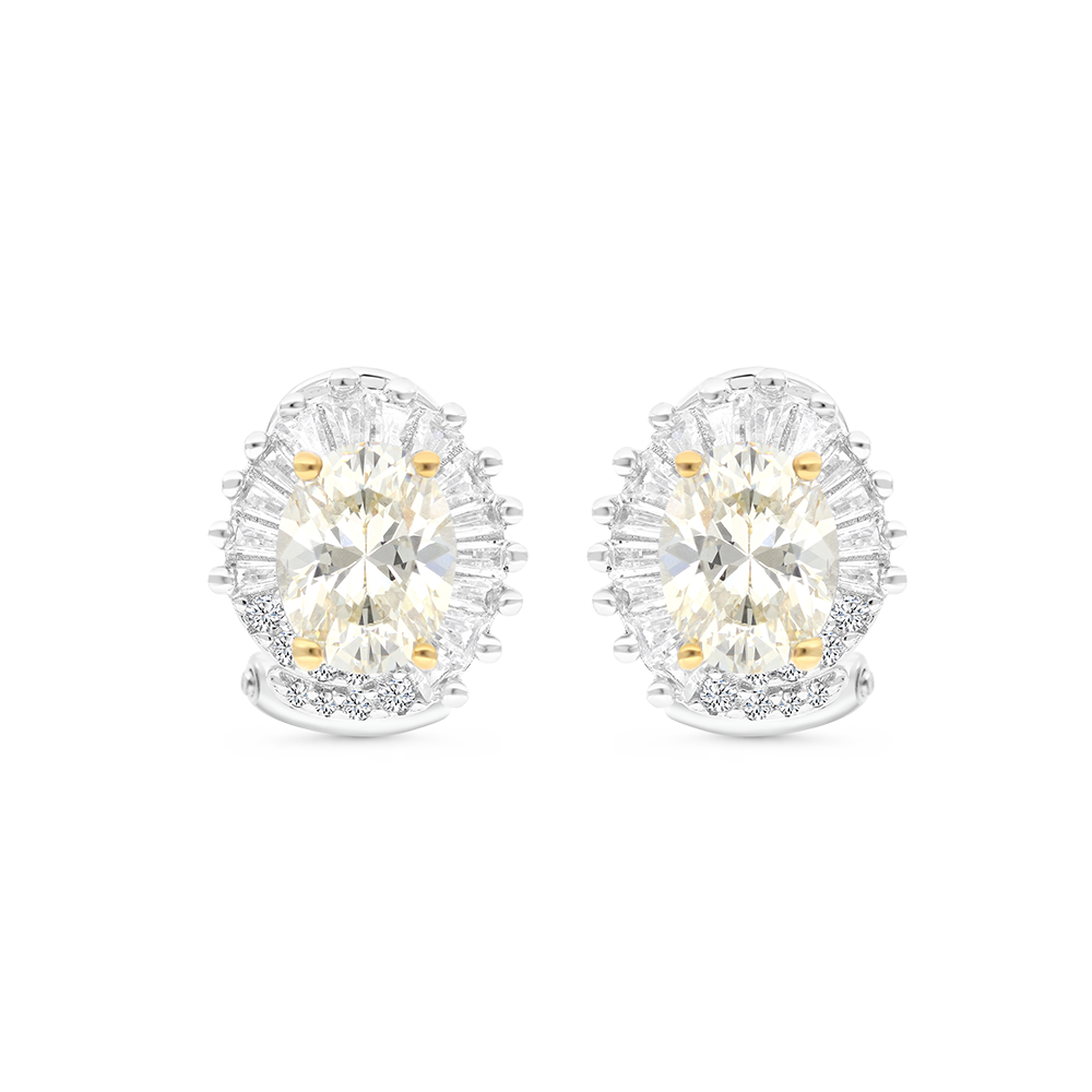 Sterling Silver 925 Earring Rhodium Plated Embedded With Yellow Zircon