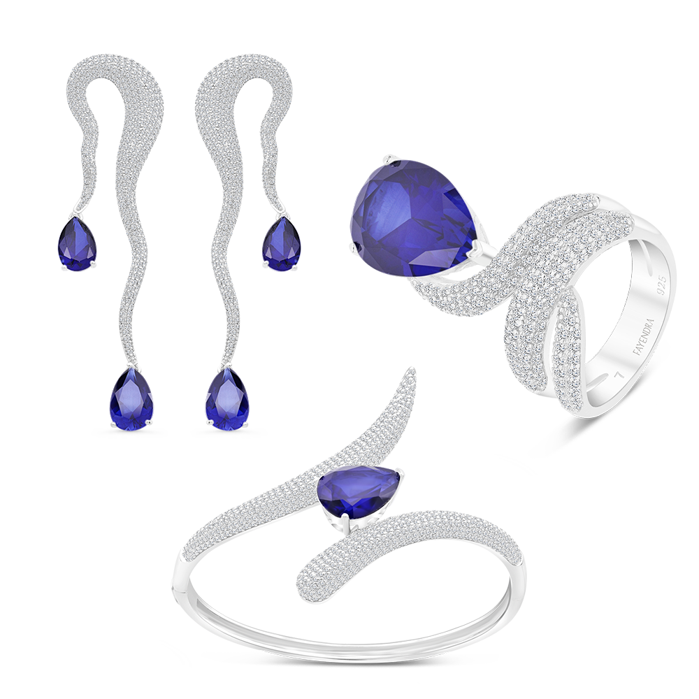 Sterling Silver 925 Set Rhodium Plated Embedded With Tanzanite