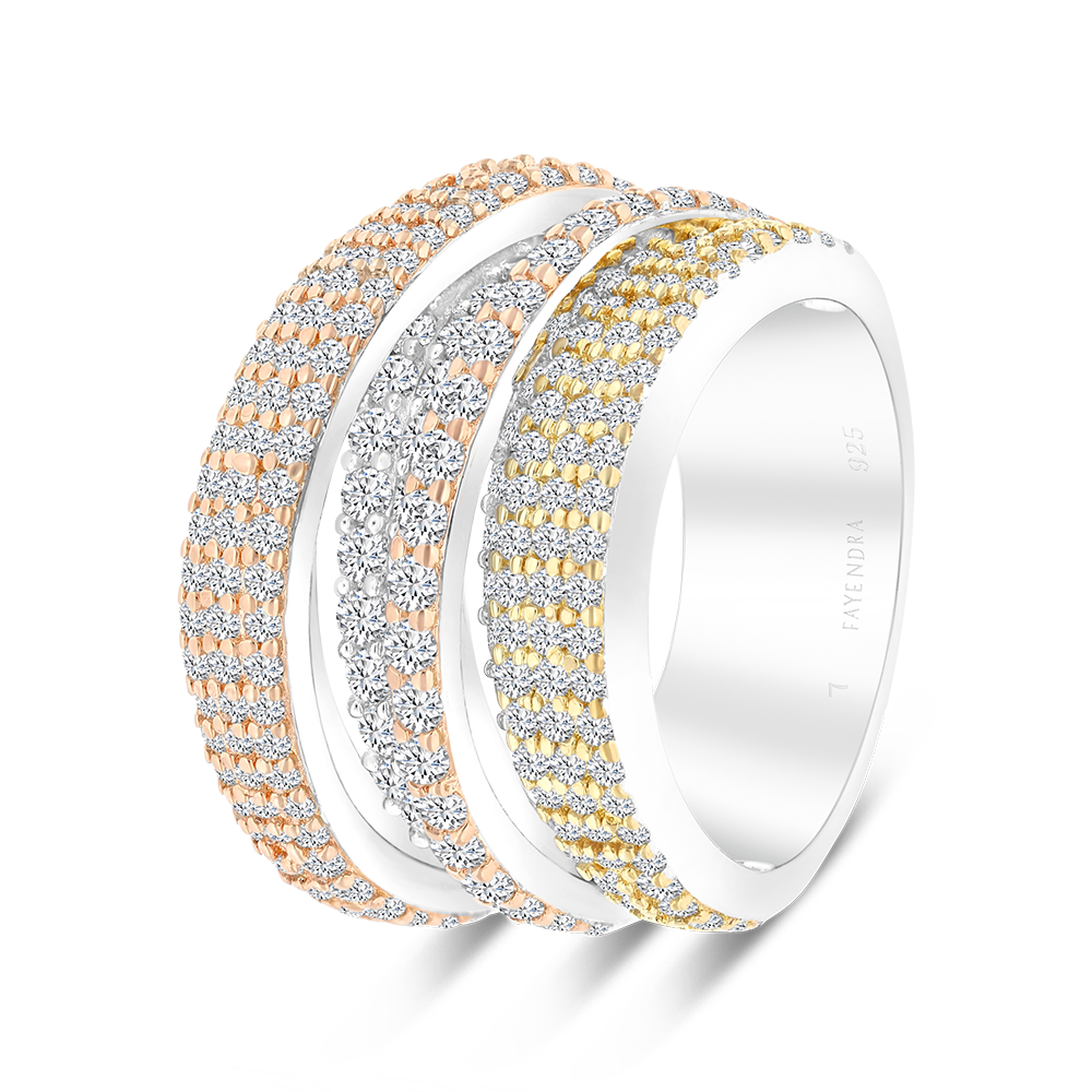 Sterling Silver 925 Ring Rhodium and Gold And Rose Gold Plated
