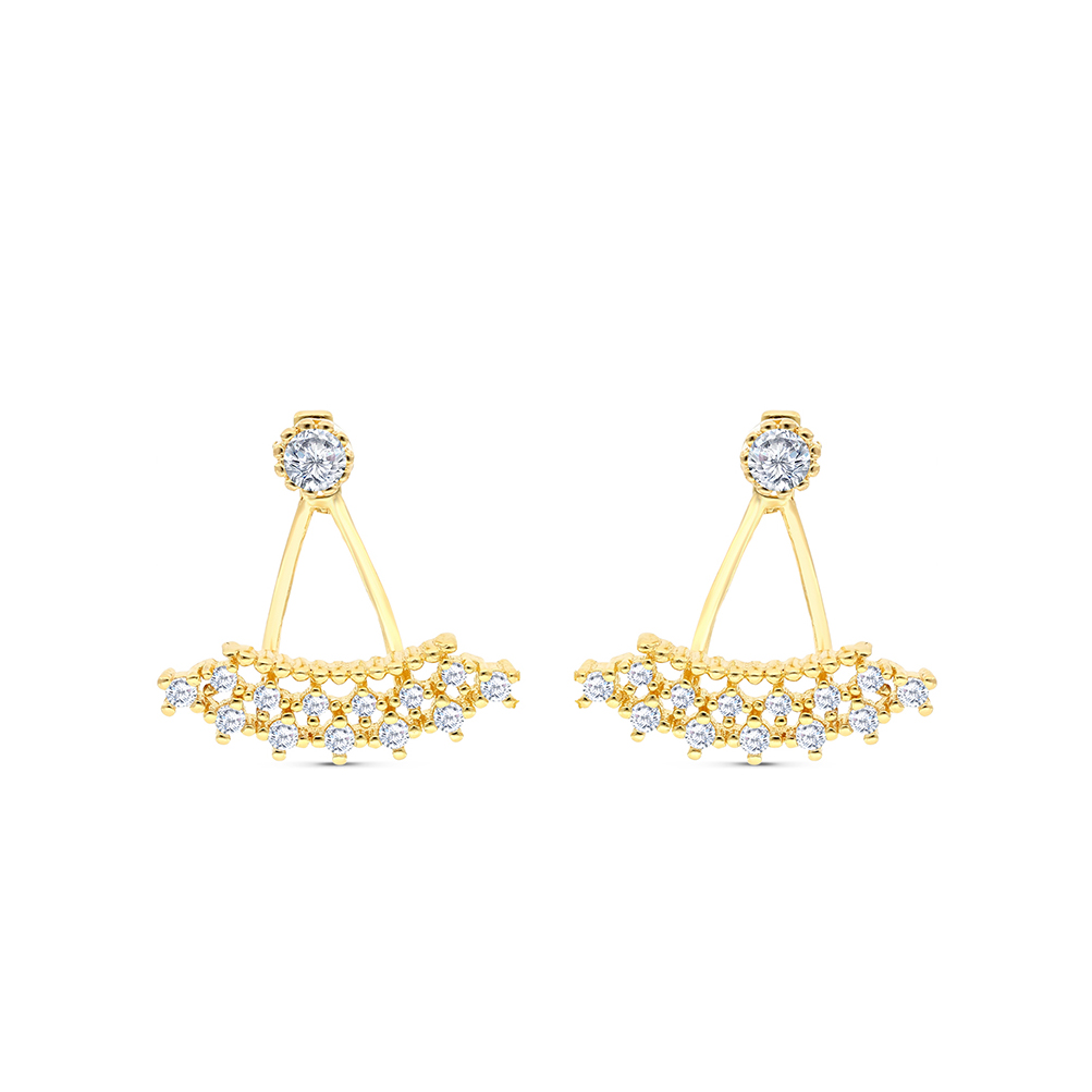 Sterling Silver 925 Earring Gold Plated And White CZ