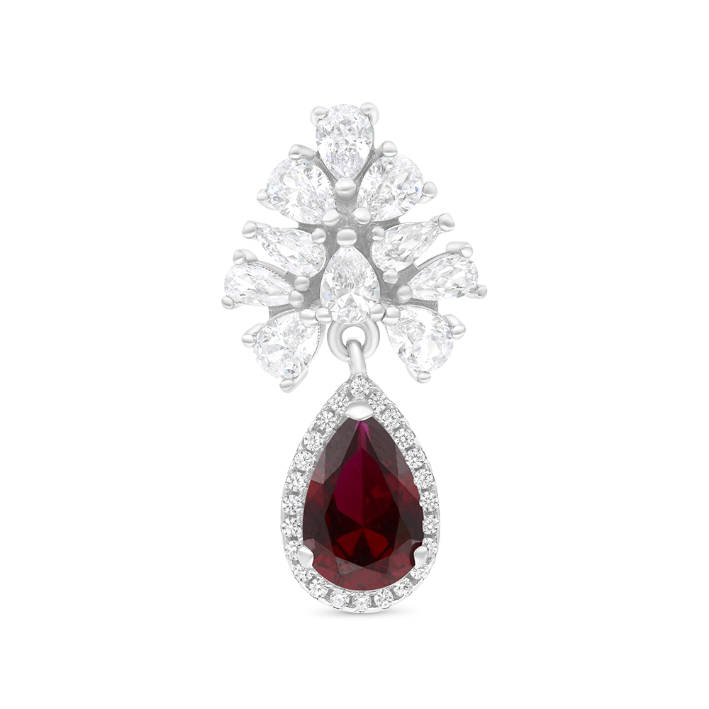 Sterling Silver 925 Pendant Rhodium Plated Embedded With Ruby Corundum And White CZ