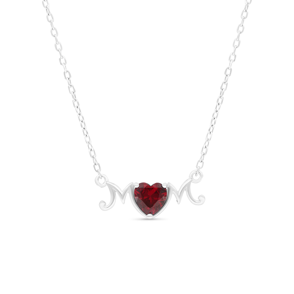 Sterling Silver 925 Necklace Rhodium Plated Embedded With Ruby Corundum
