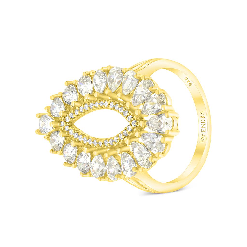 Sterling Silver 925 Ring Gold Plated With Yellow Zircon And White CZ