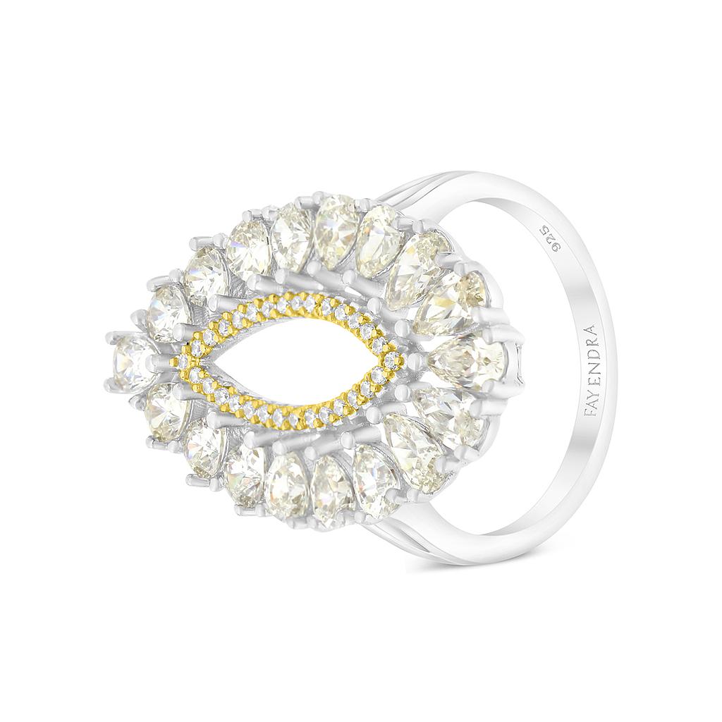 Sterling Silver 925 Ring Rhodium And Gold Plated With Yellow Zircon And White CZ