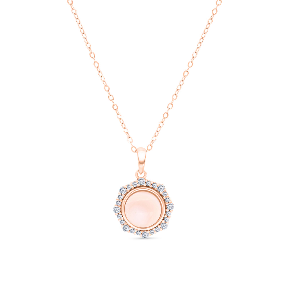 Sterling Silver 925 Necklace Rose Gold Plated With Pink shell And White CZ