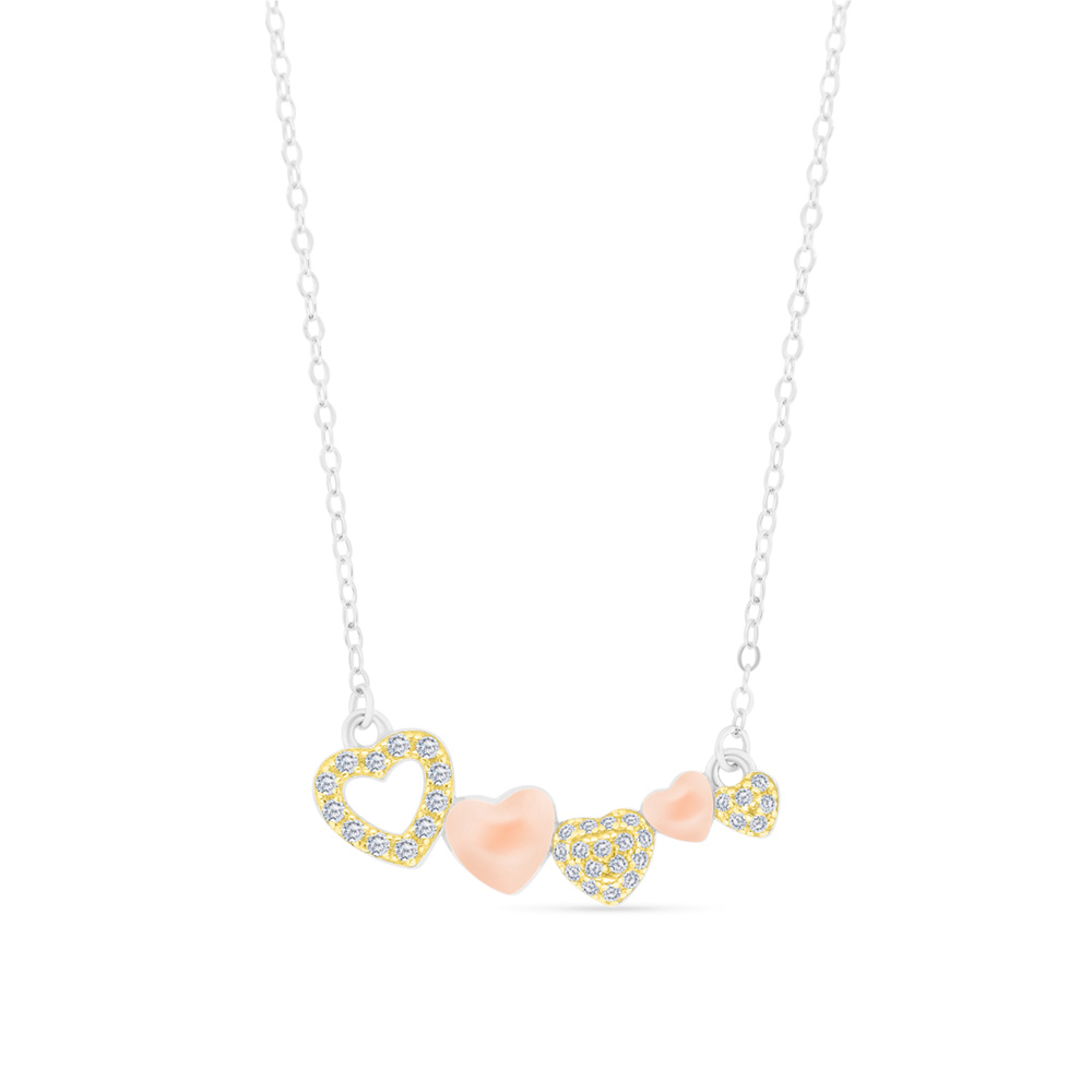 Sterling Silver 925 Necklace Rhodium And Gold And Rose Gold Plated Embedded With White CZ