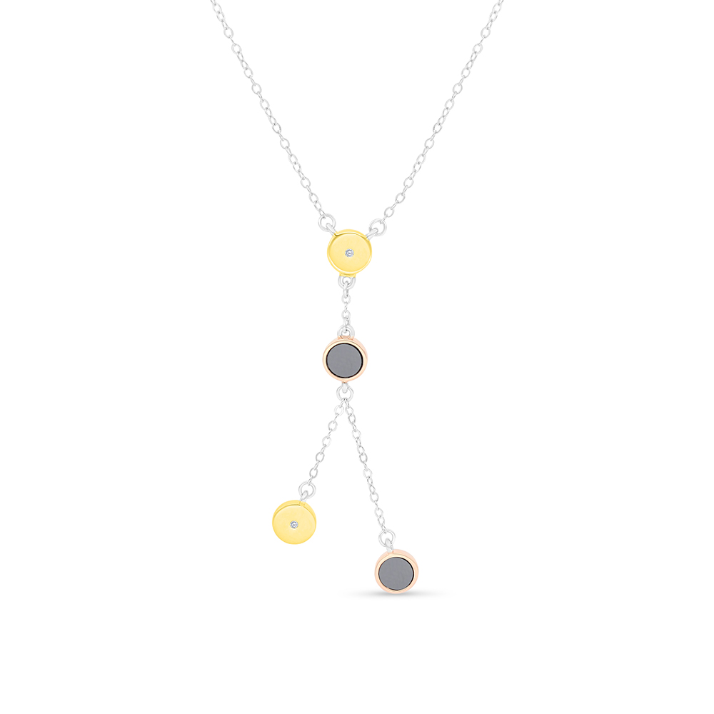 Sterling Silver 925 Necklace Rhodium And Gold And Rose Gold Plated Embedded With Black Spinel And White CZ