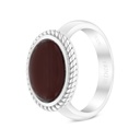 Sterling Silver 925 Ring Rhodium Plated Embedded With Red Natural Aqiq For Men