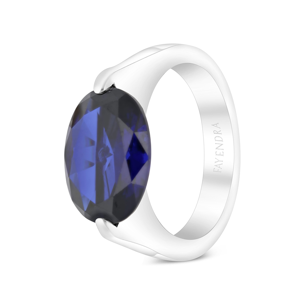 Sterling Silver 925 Ring Rhodium Plated Embedded With Sapphire Corundum For Men 