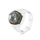 Sterling Silver 925 Ring Rhodium Plated Embedded With Blue shell For Men
