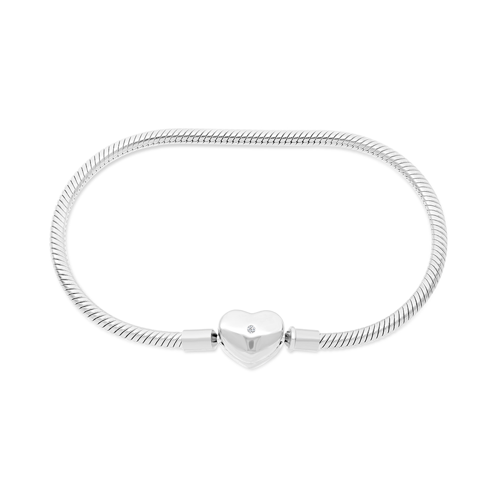 Sterling Silver 925 Bracelet Rhodium Plated Embedded With White CZ - 20 CM