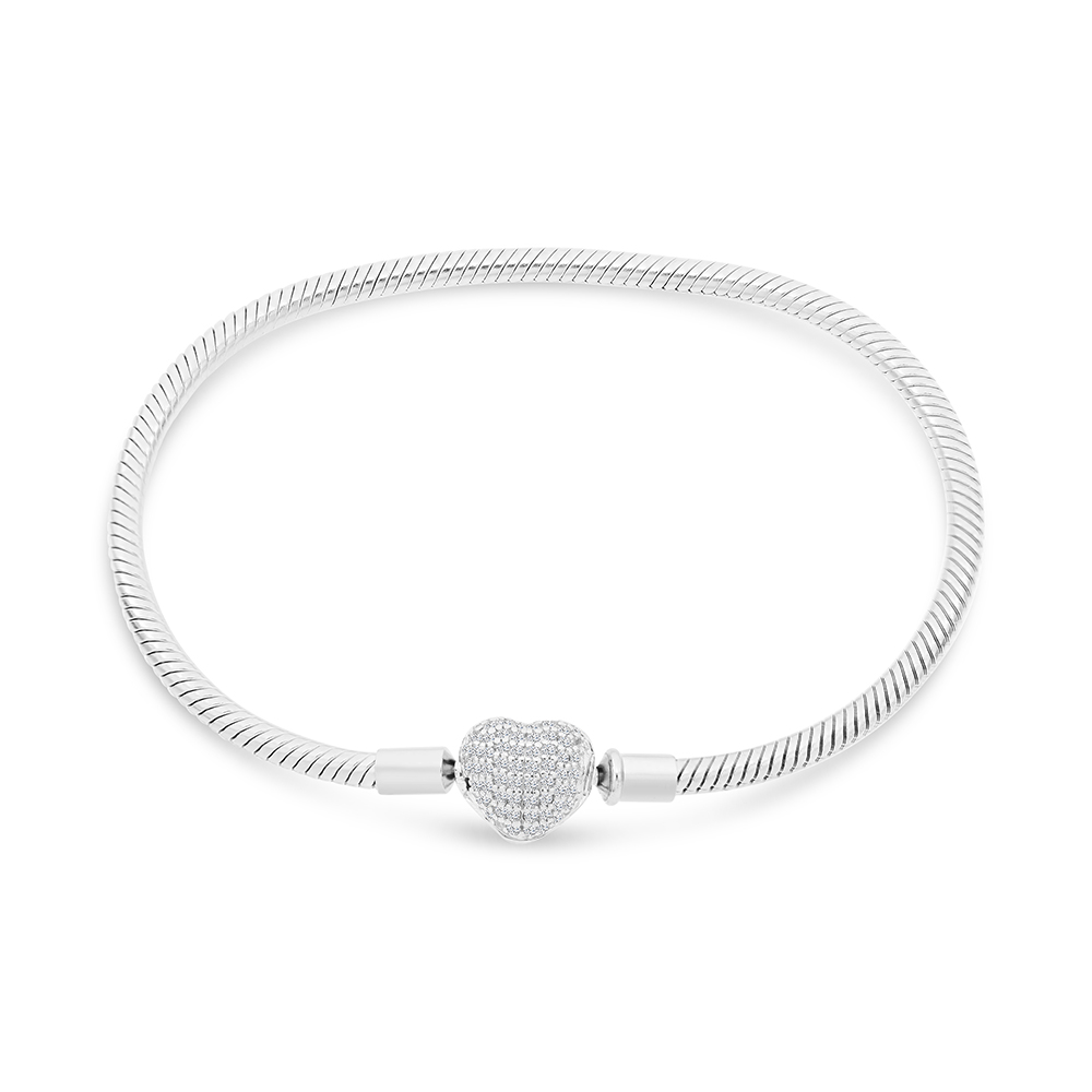 Sterling Silver 925 Bracelet Rhodium Plated Embedded With White CZ - 19 CM