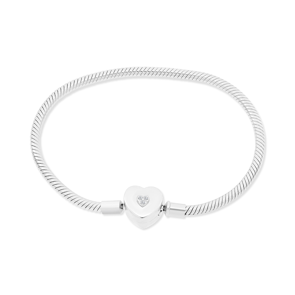 Sterling Silver 925 Bracelet Rhodium Plated Embedded With White CZ - 18 CM