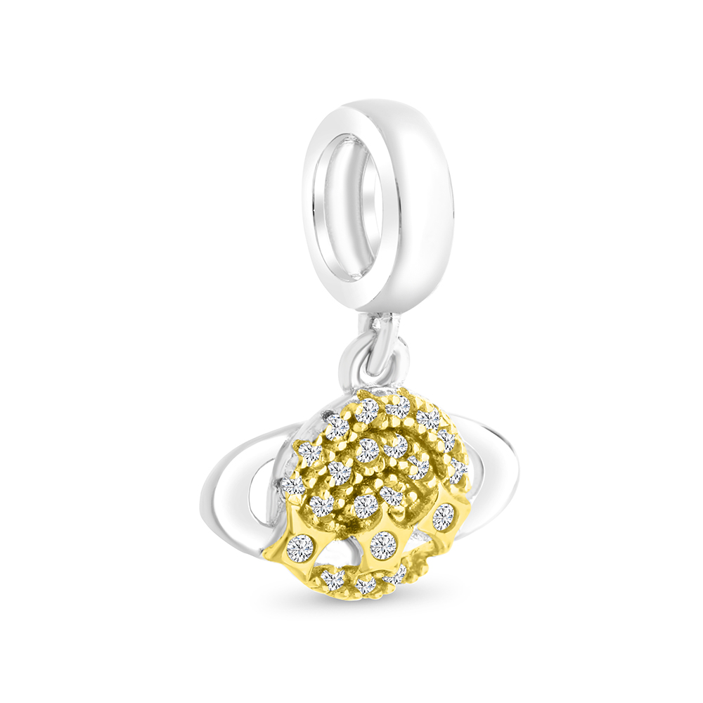 Sterling Silver 925 Pendant Rhodium And Gold Plated Embedded With  White CZ