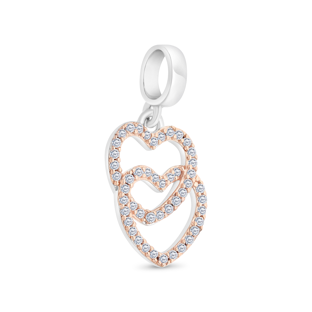 Sterling Silver 925 Pendant Rhodium And Rose Gold Plated Embedded With White CZ