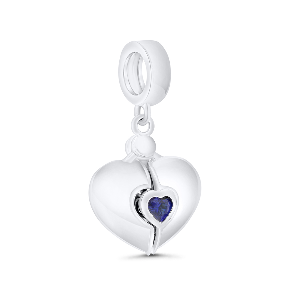 Sterling Silver 925 Pendant Rhodium Plated Embedded With Sapphire Corundum