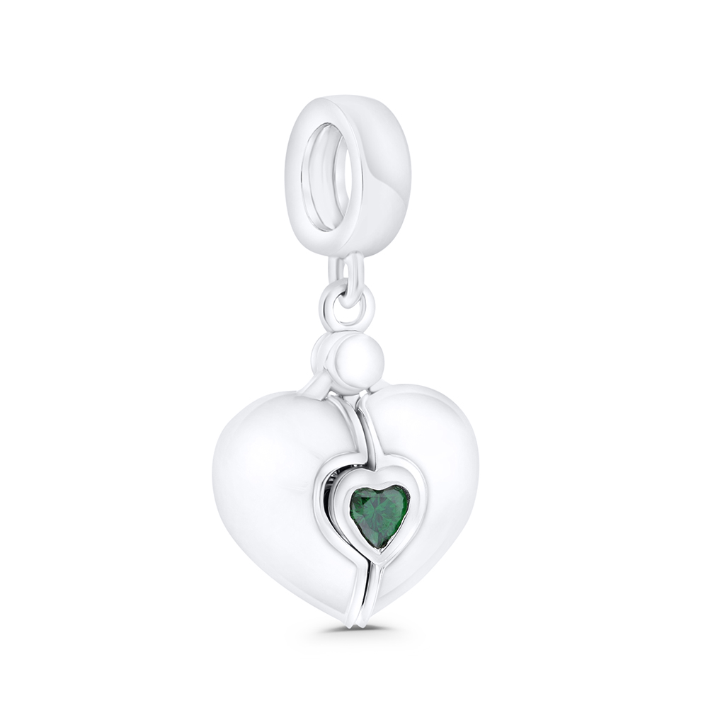 Sterling Silver 925 Pendant Rhodium Plated Embedded With Emerald Zircon