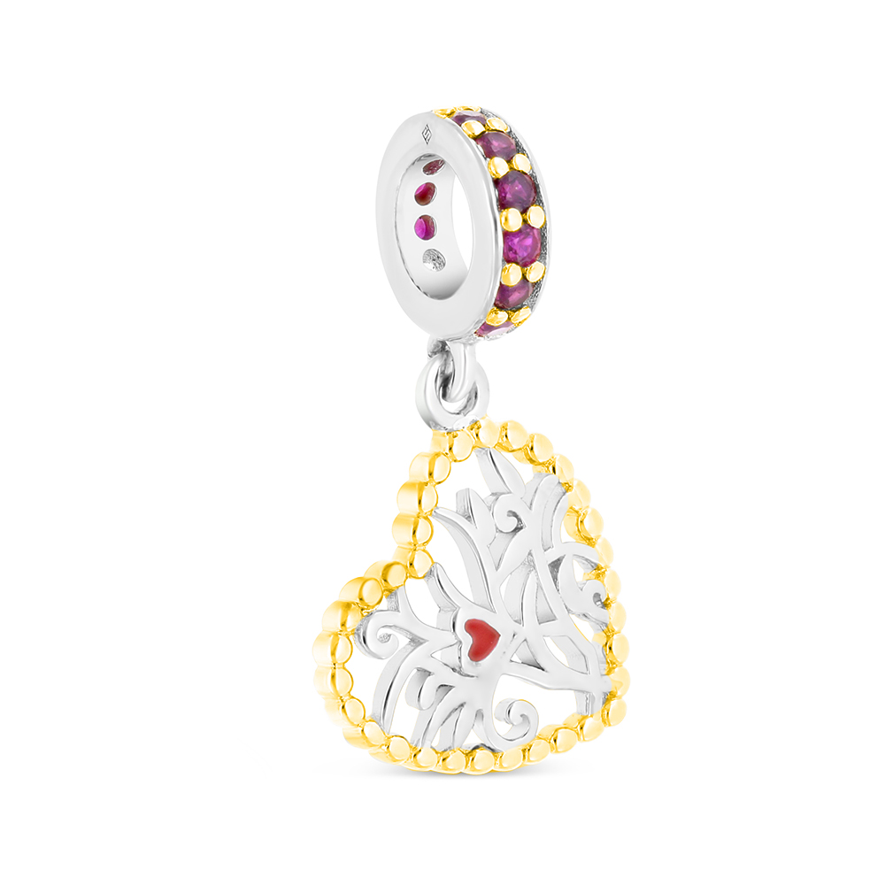 Sterling Silver 925 Pendant Rhodium And Golden Plated Embedded With Ruby Corundum