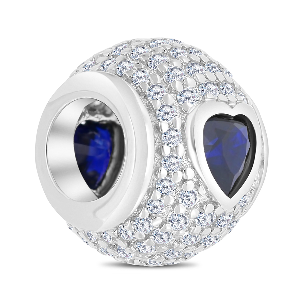 Sterling Silver 925 CHARM Rhodium Plated Embedded With Sapphire Corundum And White CZ