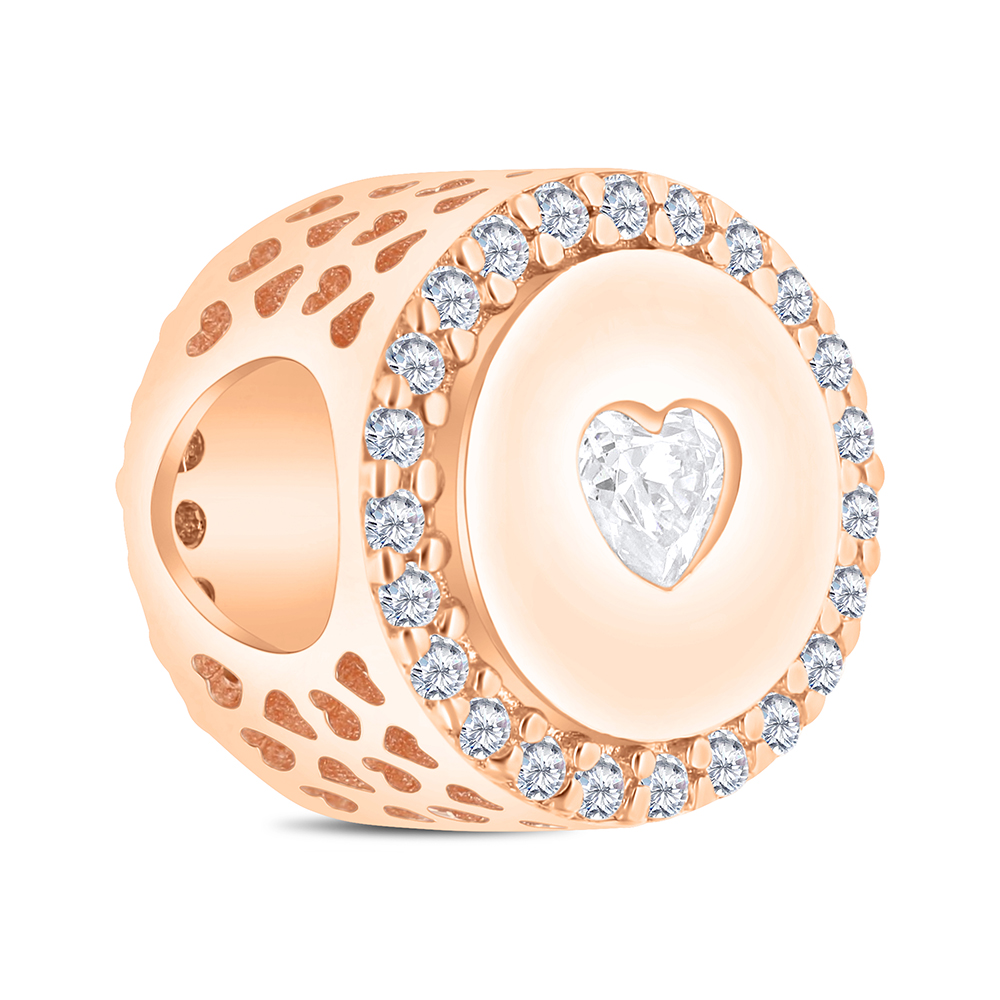 Sterling Silver 925 CHARM Rose Gold Plated Embedded With White CZ