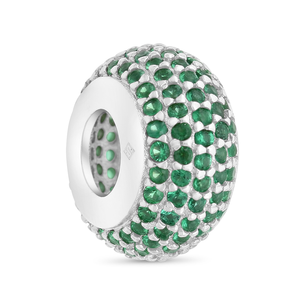 Sterling Silver 925 CHARM Rhodium Plated Embedded With Emerald Zircon