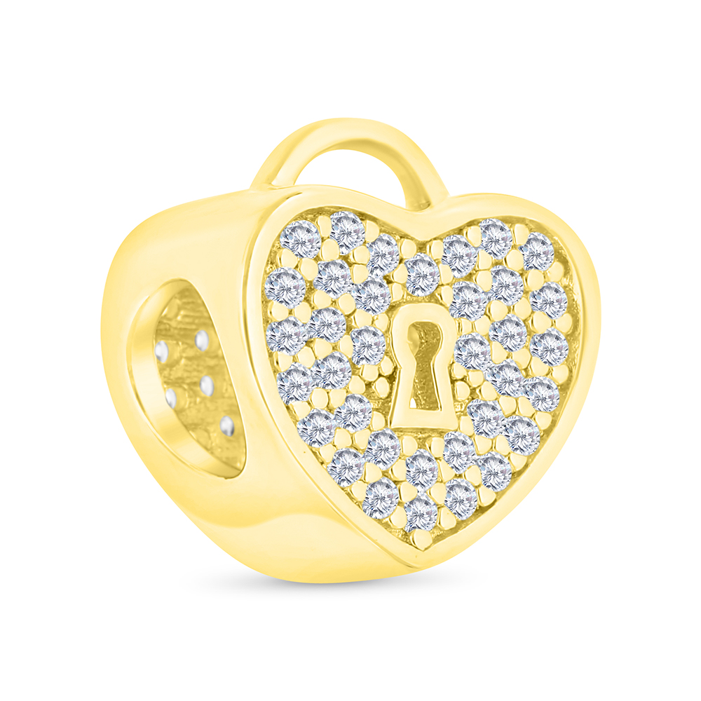 Sterling Silver 925 CHARM Gold Plated Embedded With White CZ