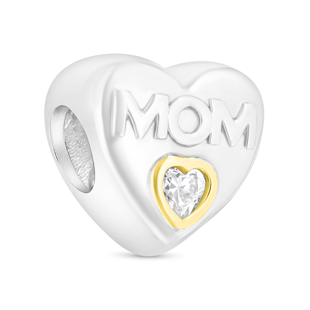 Sterling Silver 925 CHARM Rhodium And Gold Plated Embedded With White CZ (MOM)